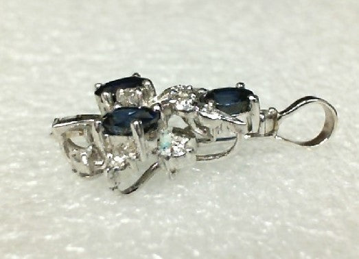 14k White Gold Sapphire & Diamond Vintage Pendant, Estate