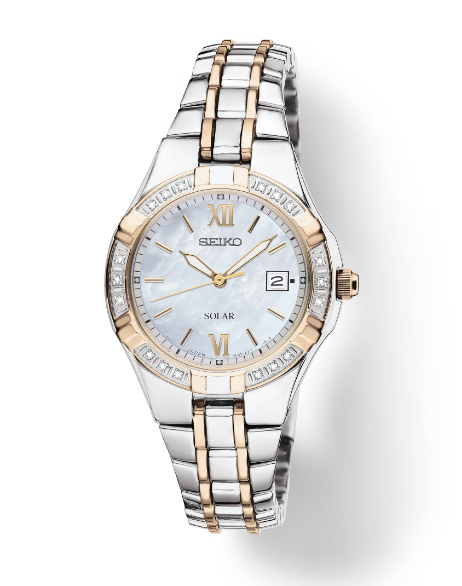 Lady's Two-Tone Stainless Steel Seiko Watch Diamond Bezel New SUT068