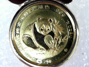 24 kt Panda Coin Pendant, 14 kt Yellow Gold Bezel, Estate