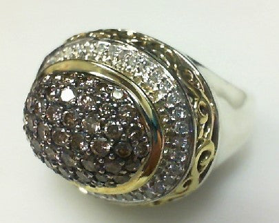 Charles Krypell Sterling Silver and 18K Yellow Gold Chocolate & White Diamond Vintage Ring, Estate
