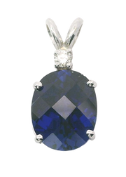 14K White Gold Laboratory Created Sapphire and Diamond Pendant, Estate