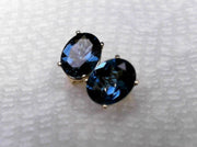 14k Yellow Gold London Blue Topaz Earrings 9x7 New