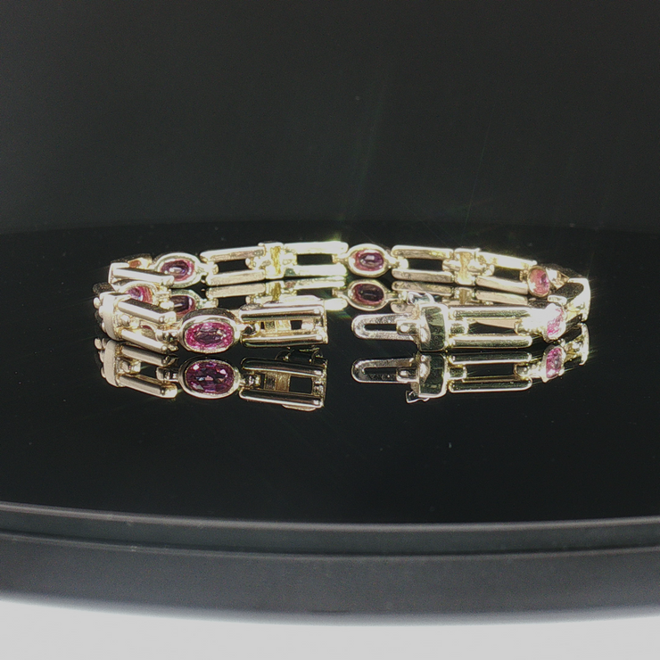 14K YELLOW GOLD PINK SAPPHIRE BRACELET, ESTATE