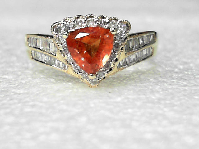 14K Yellow Gold Spessertine Garnet and Diamont Ring, Estate