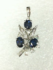 14k White Gold Sapphire & Diamond Vintage Pendant, Estate