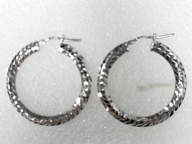 Sterling Silver Diamond-Cut Knife-Edge Hoop Earrings, New