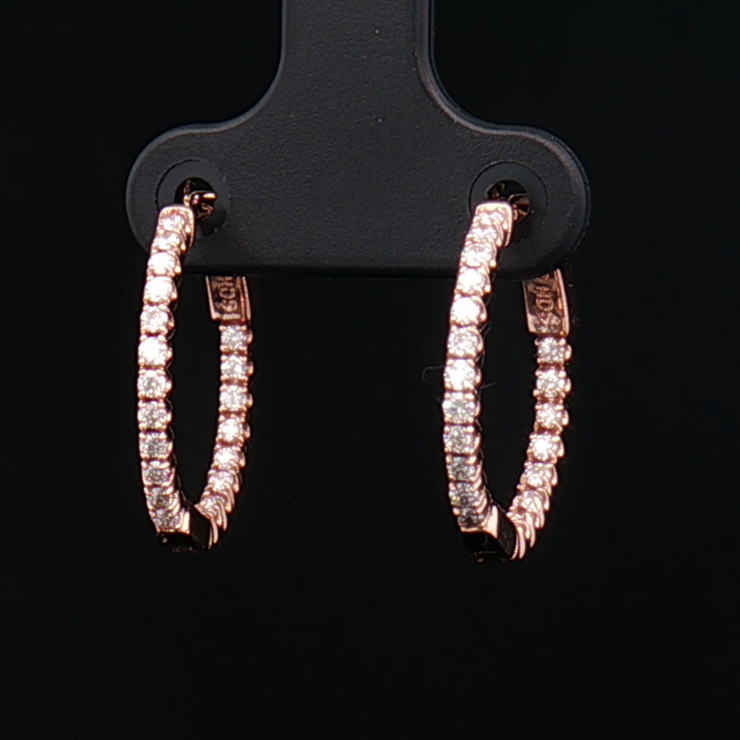 14K ROSE GOLD DIAMOND HOOP EARRINGS, ESTATE
