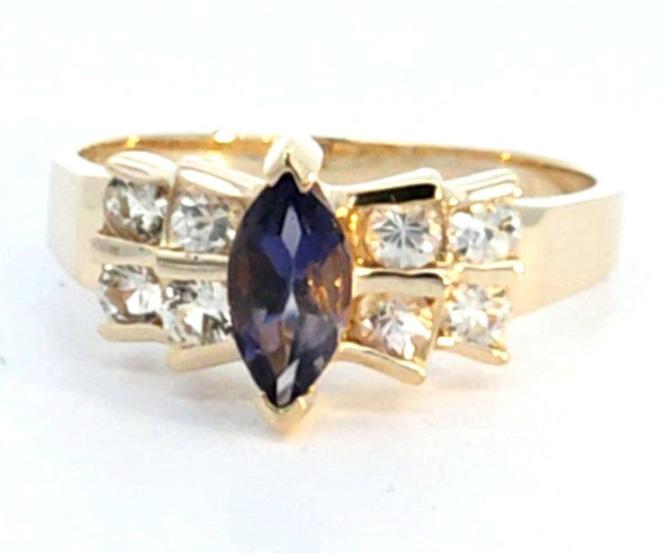 10K WHITE GOLD IOLITE RING WITH WHITE SAPPHIRES, ESTATE