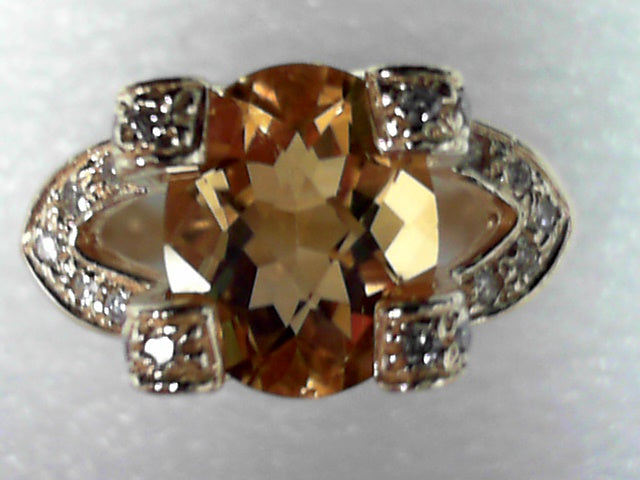 14K Yellow Gold Citrine & Diamond Ring, Estate