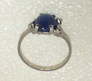10k White Gold Blue Star Sapphire & Diamond Vintage Ring, Estate