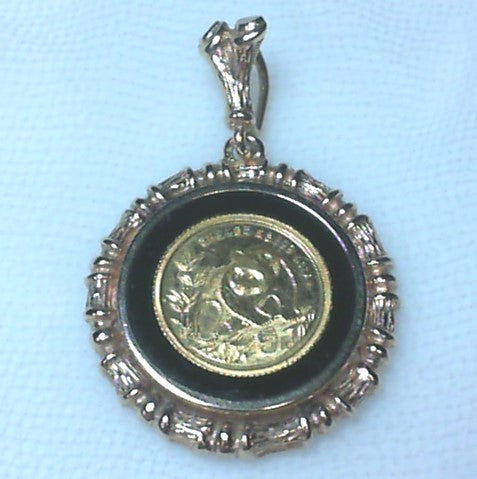 1/20 oz Panda Coin 0.999 fine Gold Onyx Pendant 14k Yellow, Estate