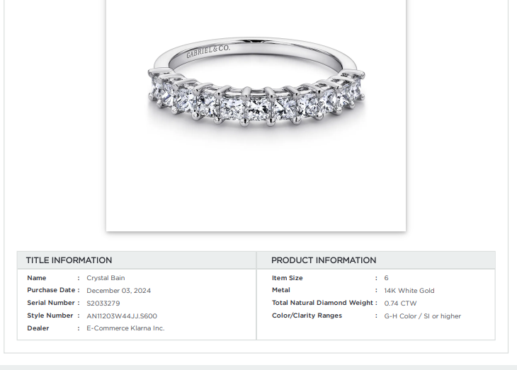 GABRIEL & CO PRINCESS CUT DIAMOND BAND, ESTATE