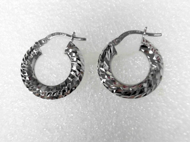 Sterling Silver Diamond-Cut Hoop Earrings, New