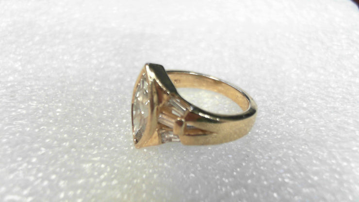 14k Yellow Gold Vintage Marquise Diamond Ring, Estate